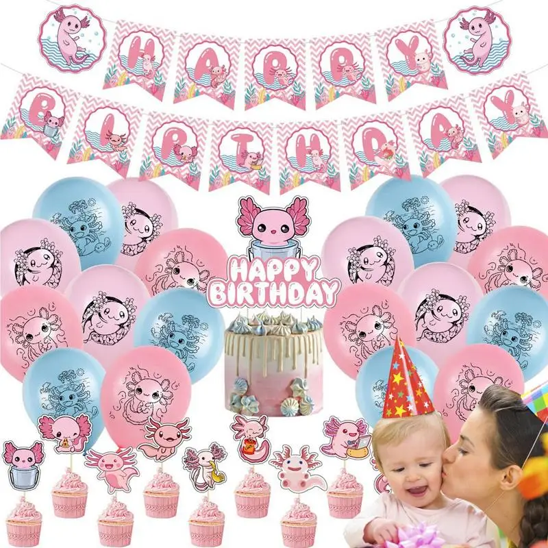 

Axolotl Birthday Decorations Cute Axolotl Centerpiece Table Decorations Birthday Banner Cupcake Toppers Balloons Axolotl Theme