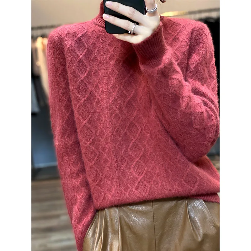 

2023 Winter New Pullover Thickened High Neck 100% Merino Wool Sweater High-end Fashion Korean Free Delivery Women's Sweater