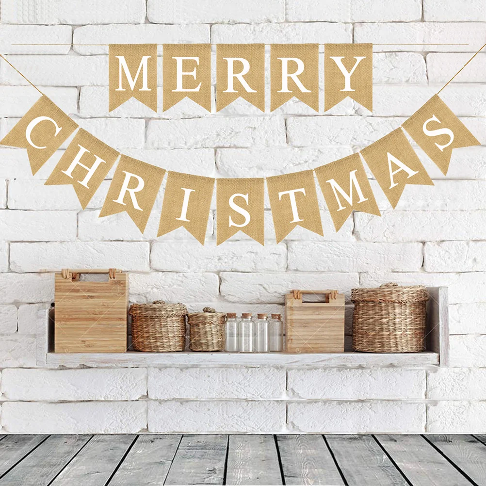 Веселый рождественский баннер из мешковины венок с буквами знак льняные