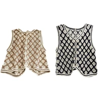loose knit sweater vest for women all matching plaid vest tops retro sleeveless cardigan button down v neck waistcoat in