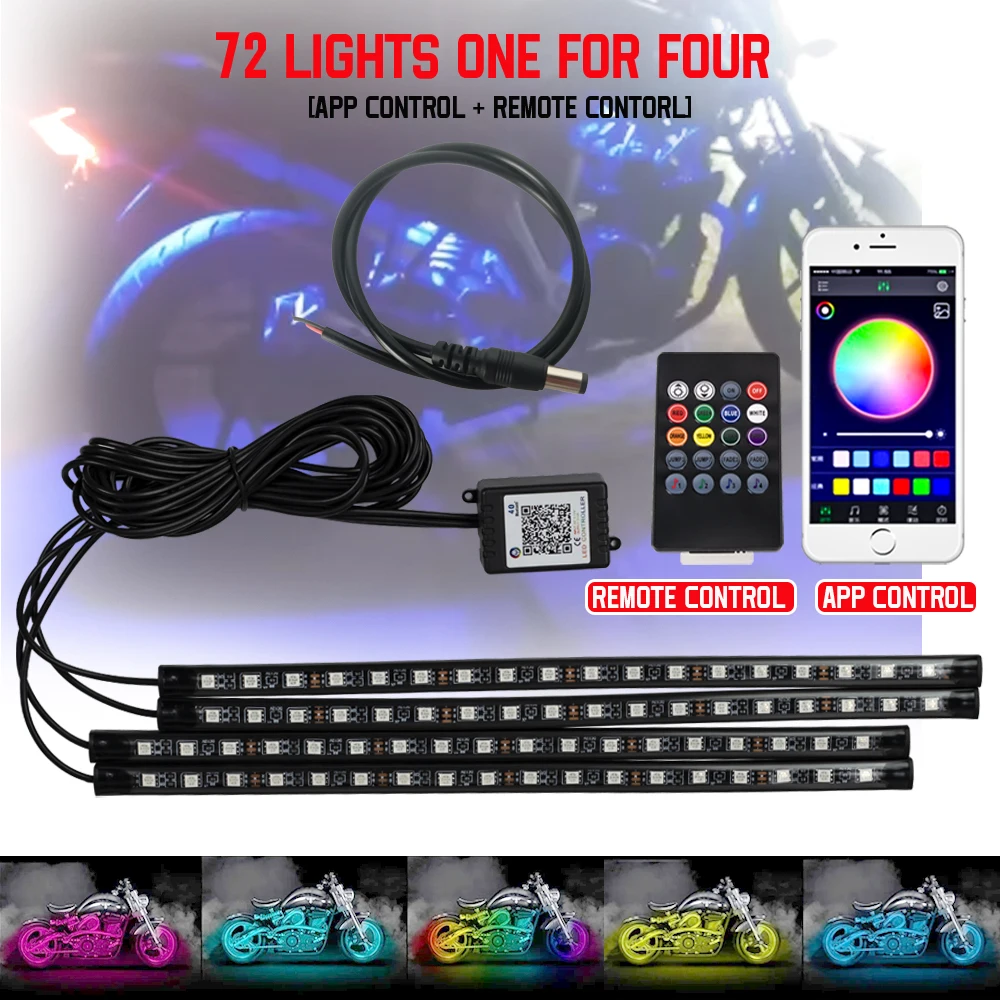 

RGB LED-подсветка Для Мотоцикла С Управлением Через Приложение И Пультом ДУ, Гибкая, Водонепроницаемая, 12В
