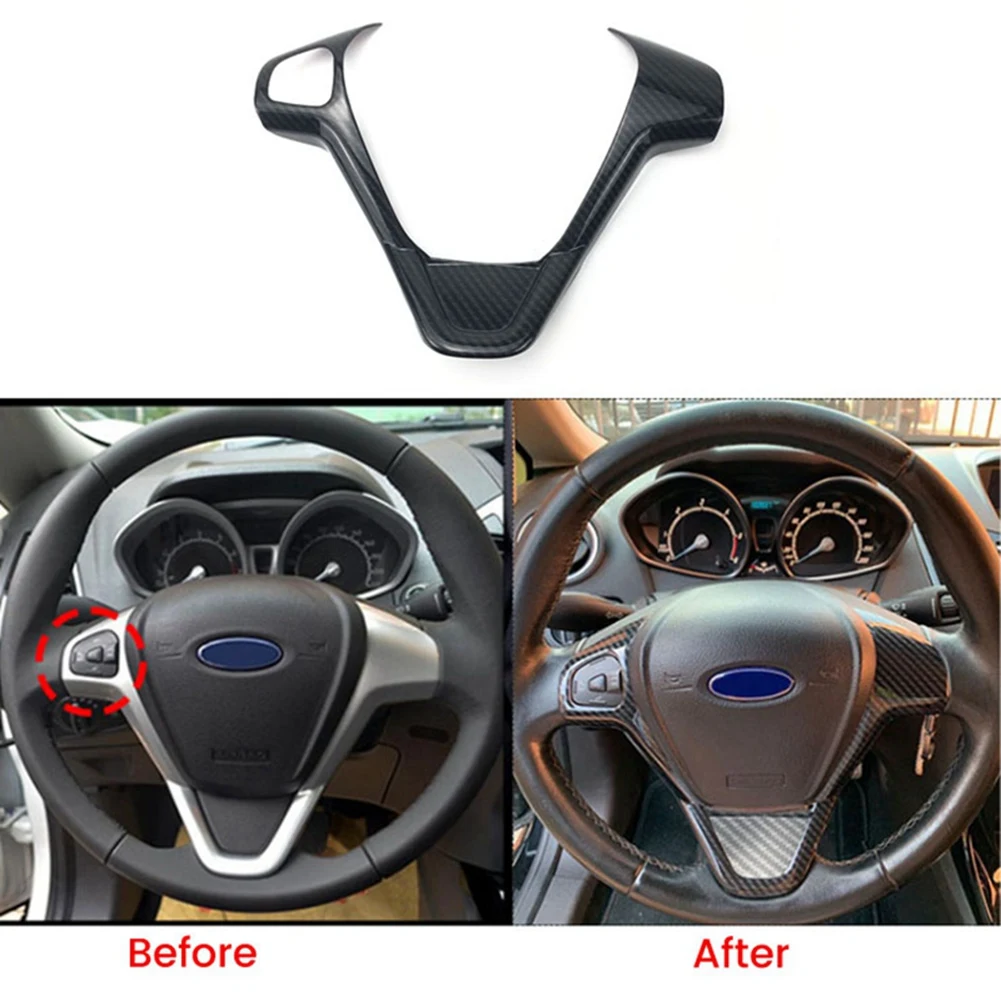 

Автомобильная панель рулевого колеса из углеродного волокна, отделка, наклейка на раму для Ford Fiesta MK7 2009-2017 Ecosport 2012-2017