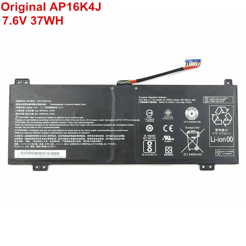 

New 7.6V 37Wh 4Cell Original Lithium Ion Battery Laptop AP16K4J For Acer Chromebook Spin 11 R751T N16Q14 R751TN-C5P3 CP511-1HN