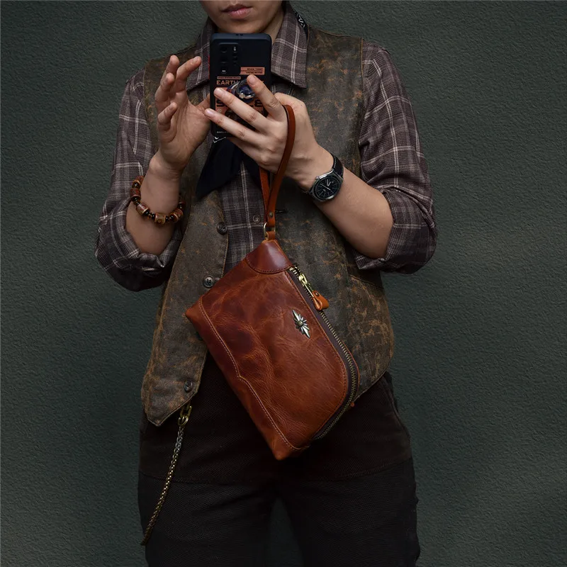 Fashion high-quality natural real leather men large-capacity clutch bag retro simpie casual ladies cowhide mobile phone wallet