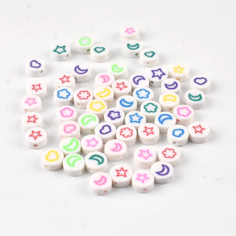 

New Pentagram moon heart symbol Polymer Clay Beads Round Loose Spacer Beads For Jewelry Making Charm Bracelet Necklace Kids DIY