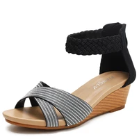 2022 New Summer Sandals Women 5cm Heel PU Black Gold Wedge Heel Sandals For Women Shoes Summer Roman style