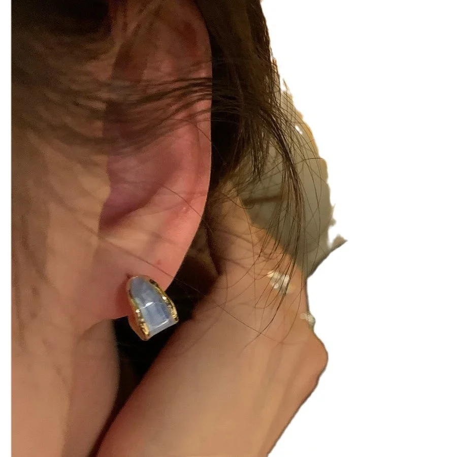 Пара Французских Нишевых Круглых Серег-гвоздиков C-образной Формы. Женские