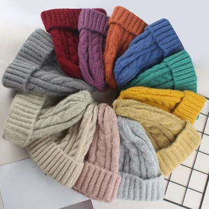 Autumn Winter Hats for Women Girls Wool Blended Knit Wool Couple Cap Lady Thread Knitted Beanie Chap in USA (United States)