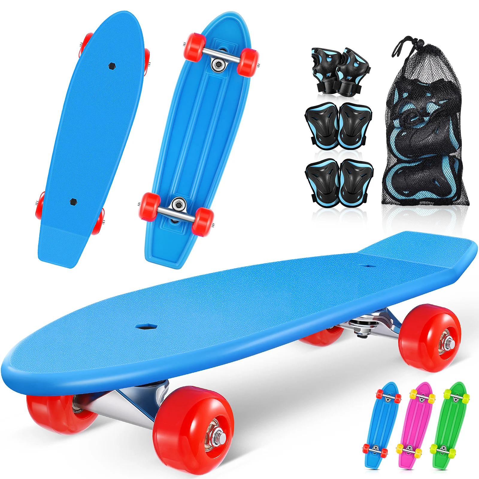 

Детский комплект для скейтборда MOVTOTOP, полный скейтборд, горный Лонгборд с защитным снаряжением для мальчиков, девочек, детей, начинающих (синий)