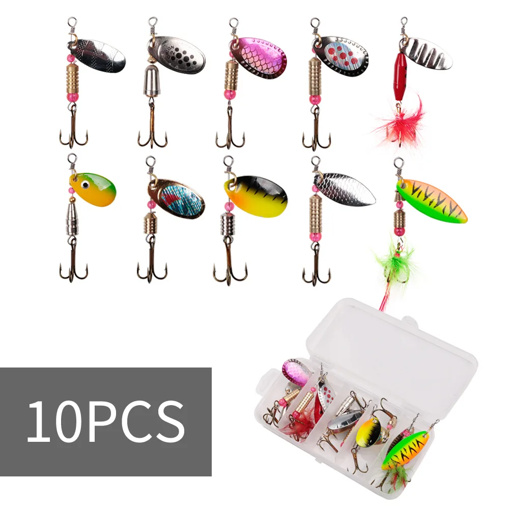 

EASYFISH 10pcs Set Spoonbait Crankbaits for Pike Crochet Kit Artificial Baits Fishing Wobblers Metal Spoon Spinner Fishing Lures