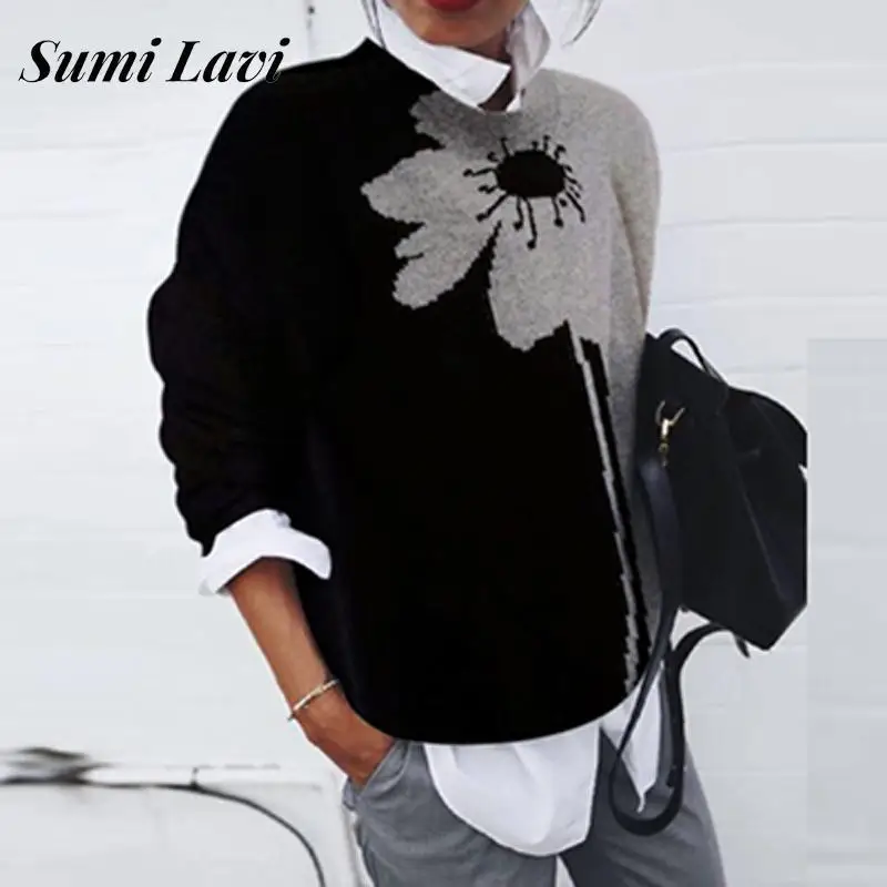 

2022 Crew Neck Geometric Printed Women Sweatshirt Spring Long Sleeve Color Block Tops Pullovers Casual Women Loose Long Shirts