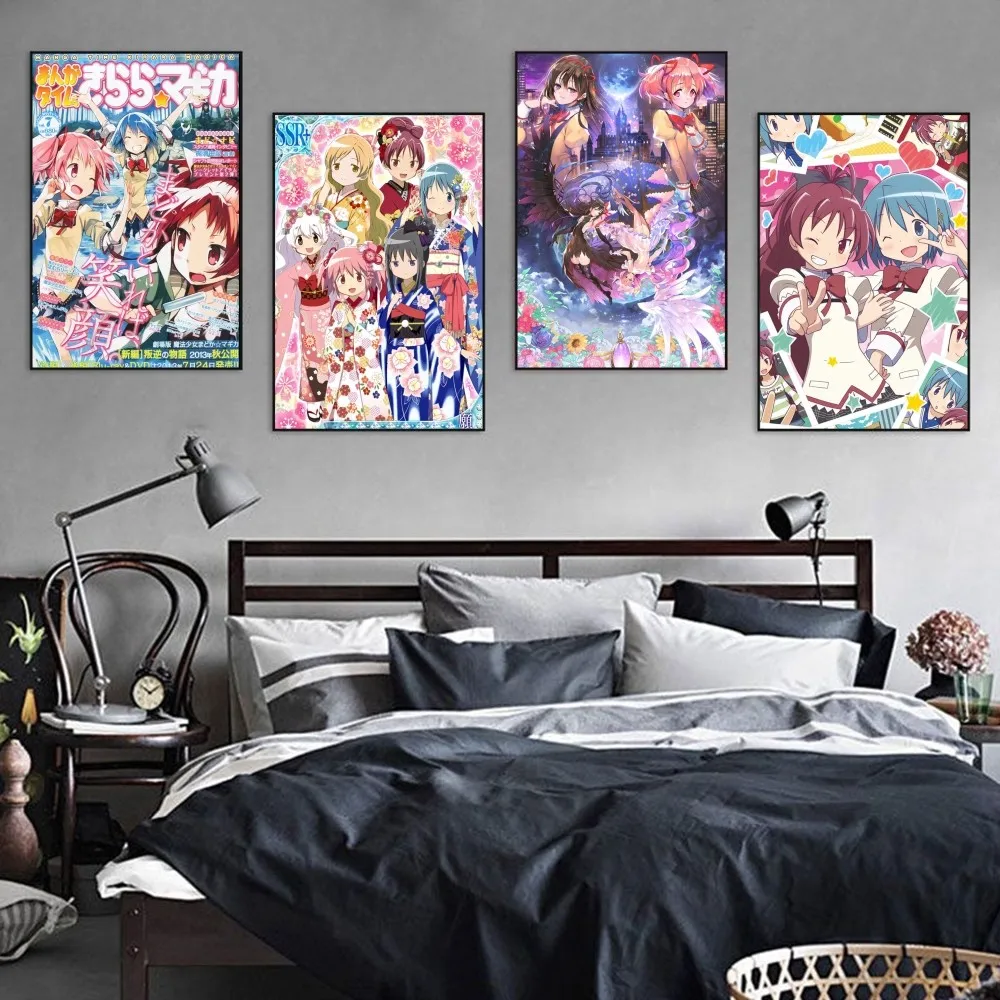 

Puella Magi Madoka Magica Poster Self-adhesive Art Retro Kraft Paper Sticker DIY Room Bar Cafe Vintage Decorative Painting