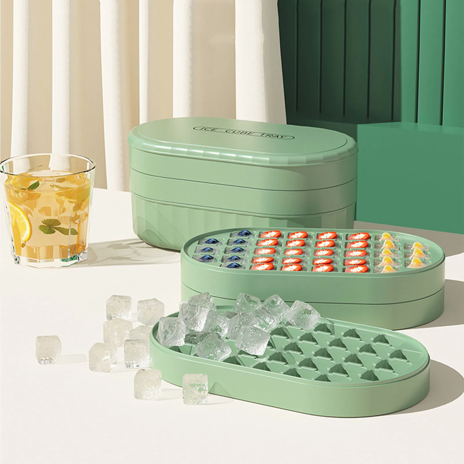 

2022 NEW Ice Cube Tray with Lid Ice Cube Maker with 36 Grid Flexible Ice Cube Molds with Box for Chilled Drinks Whiskey Cocktail