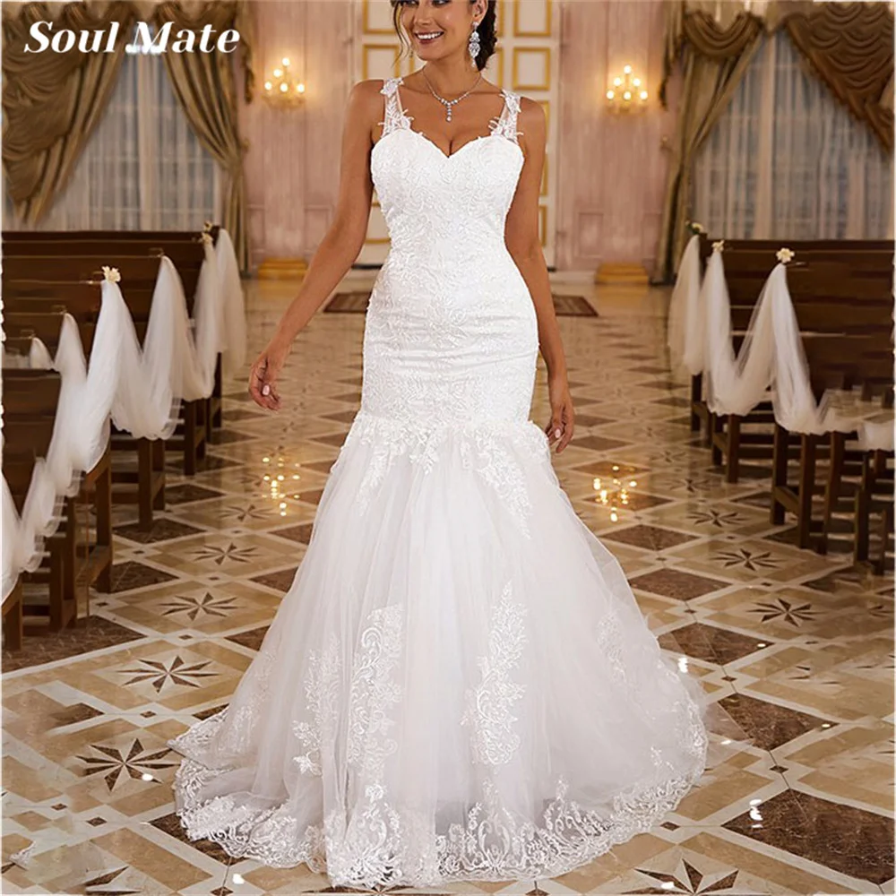 

Sexy Mermaid Illusion Backless Wedding Dress 2023 свадебное платье Lace Straps Sweetheart Bridal Gown Appliques robe de mariée