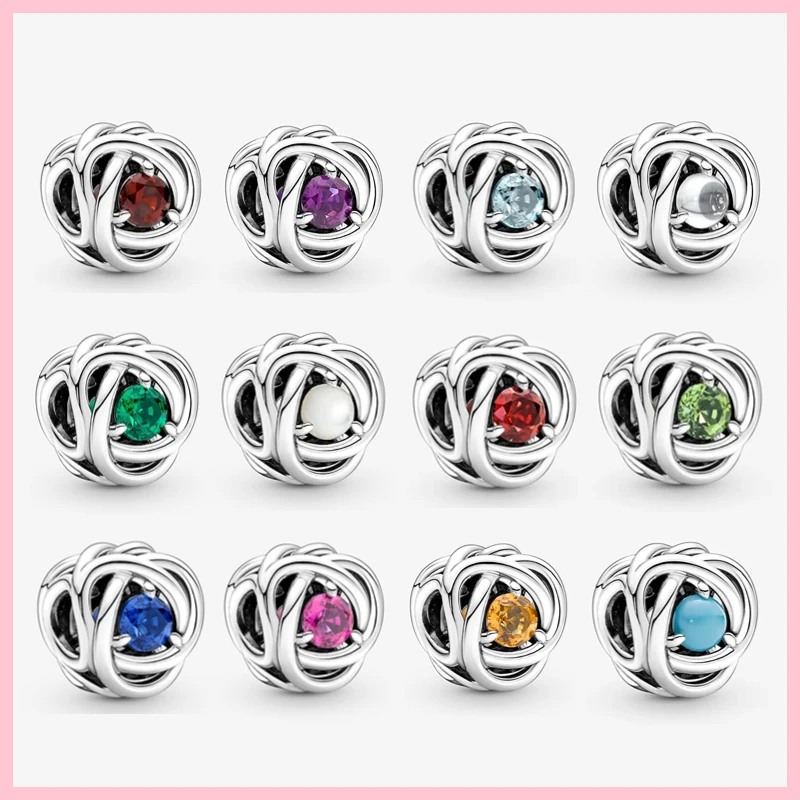 

Hot Sell Birthstone Charms 925 Sterling Silver Month Heart Bead For Pandora Necklace Original DIY Bracelet Jewelry Best Gift