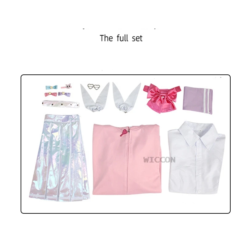 Needy Girl Overdose KAngel Ame Косплей Лазерная юбка Костюм Парик Розовое пальто Стример