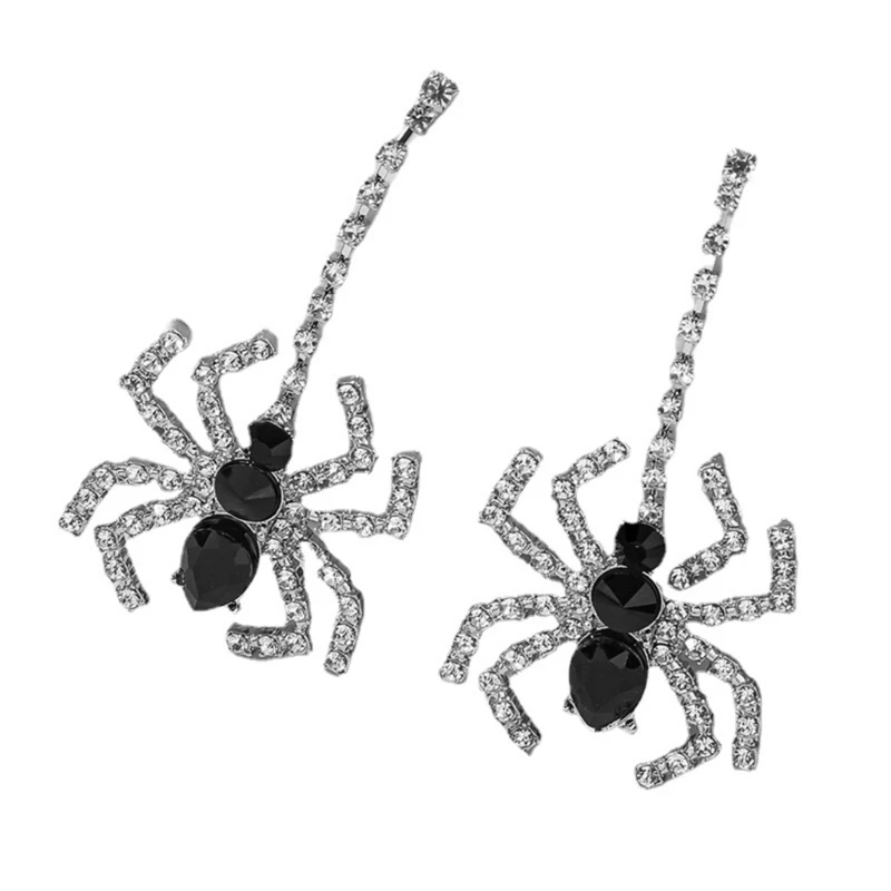 

1 Pair of Black Cubic Rhinestones Dangle Drop Spiders Earrings Halloween Jewelry