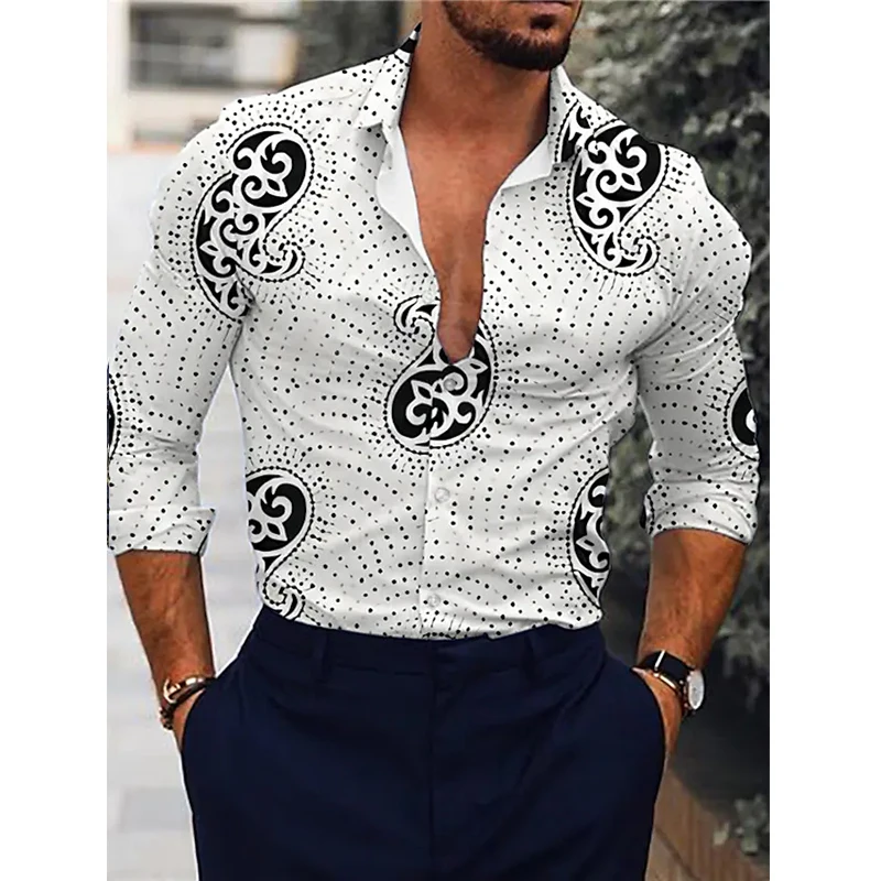 Autumn Fashion Men Shirts Oversized Shirt Casual Totem Print Long Sleeve Tops Men's Clothing Club Cardigan Blouses High Quality