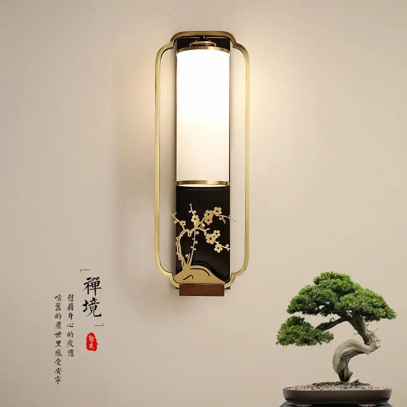 

New Chinese Style Copper Wall Lamp Plum Blossoms Orchids Bamboo and Chrysanthemum Living Room Wall Light Bulb Modern Zen