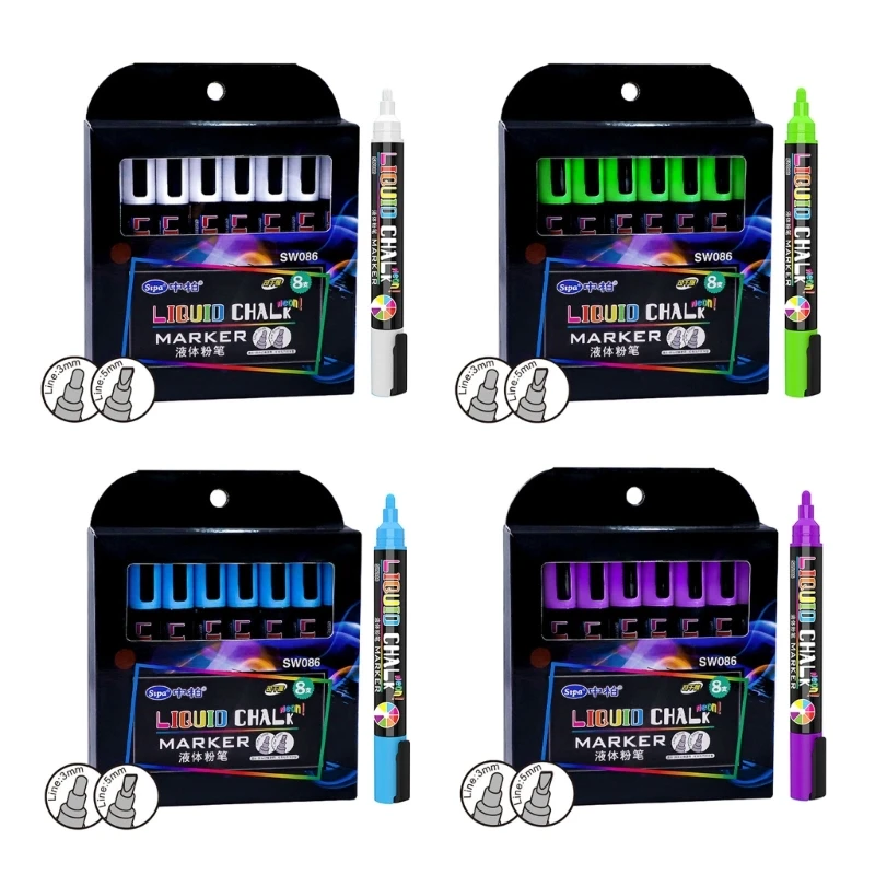 

8Pcs Liquid Chalks Marker Fluorescent Highlighter Marker Pen Dry Erasable Pen for Writing Board Blackboards, Whiteboard