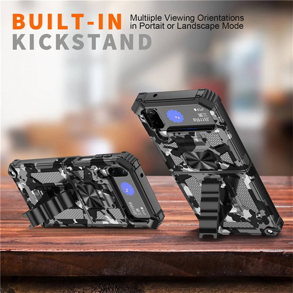 

for Samsung Galaxy Z Flip 4 Camouflage Magnetic Kickstand Case,Military Grade Heavy Duty Shockproof Protection Camo Phone Cover