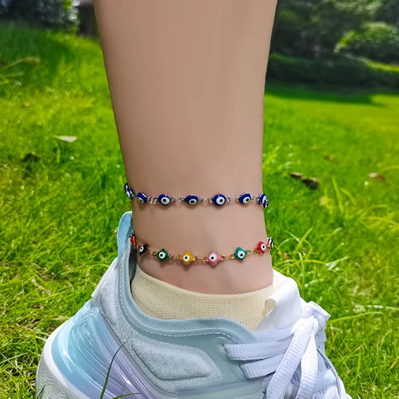 

Stainless Steel Evil Eye Anklet Bracelets For Woman Enamel Round Evil Eye Anklets Foot Leg Ankle Chain Jewelry Summer Beach Gift