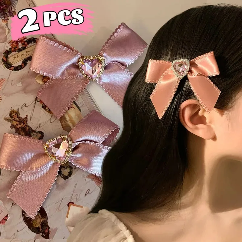 

Romantic Bowknot Hair Clips Charms Love Shape Crystal Fashion Pink Bangs Side Clip for Women Girls Duckbill Hair Clips Headwear