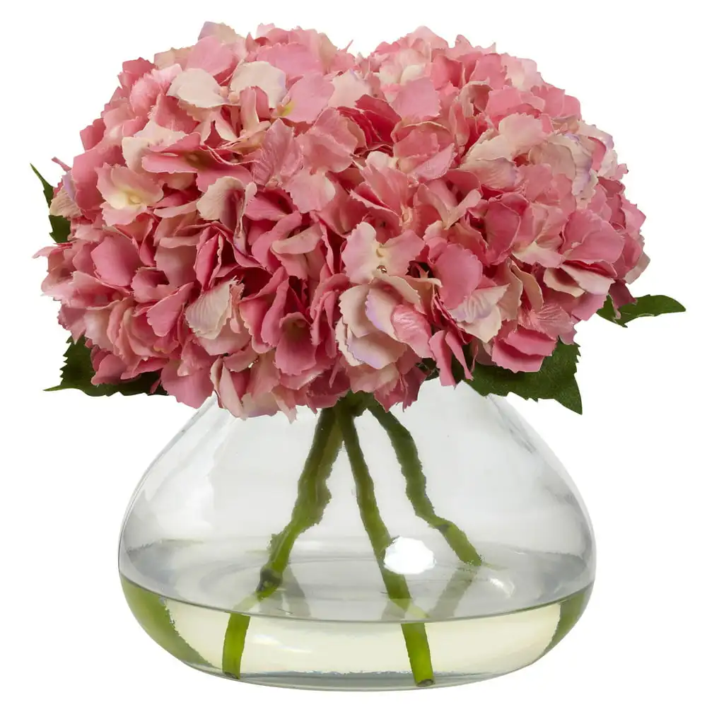 

Large Blooming Hydrangea Artificial Flowers with Vase, Pink