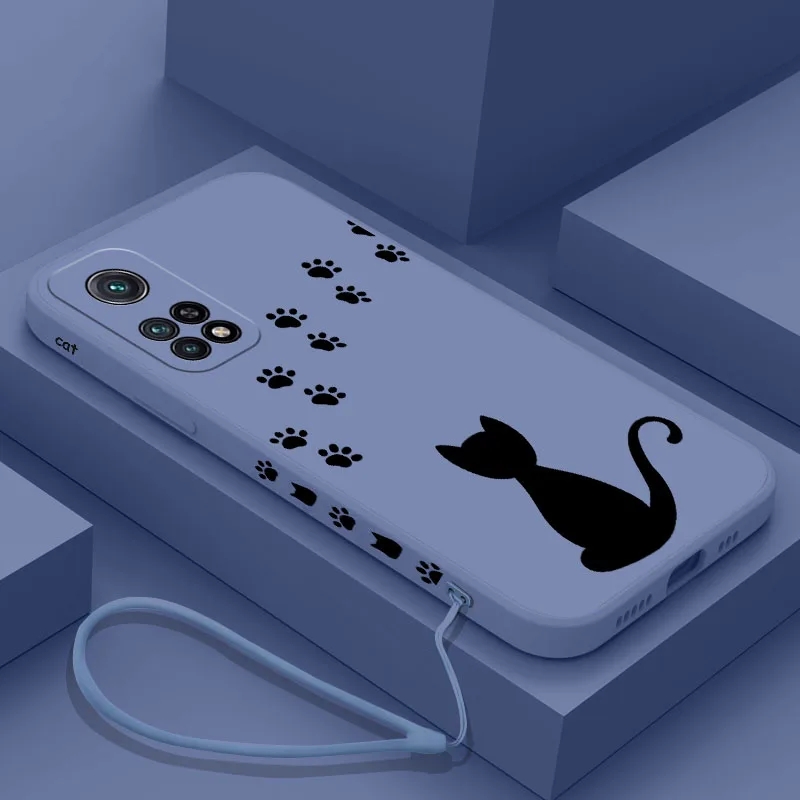 

Cat Footprints Phone Case For Xiaomi Redmi Note 12 11 11T 10 10S 9 Pro Plus 10C 9A 9C 9T K40 K50 K60 4G 5G With Hand Strap