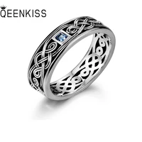 qeenkiss rg6771 jewelry wholesale fashion male man birthday%c2%a0wedding gift retro round aaa zircon 925 sterling silver open ring