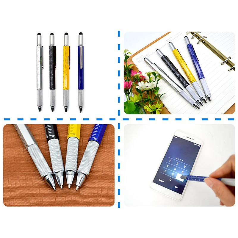 

6 In1 Multifunction Handheld Screwdriver Tool Ballpoint Pen Measure Technical Ruler Screwdriver Touch Screen Stylus Spirit Level