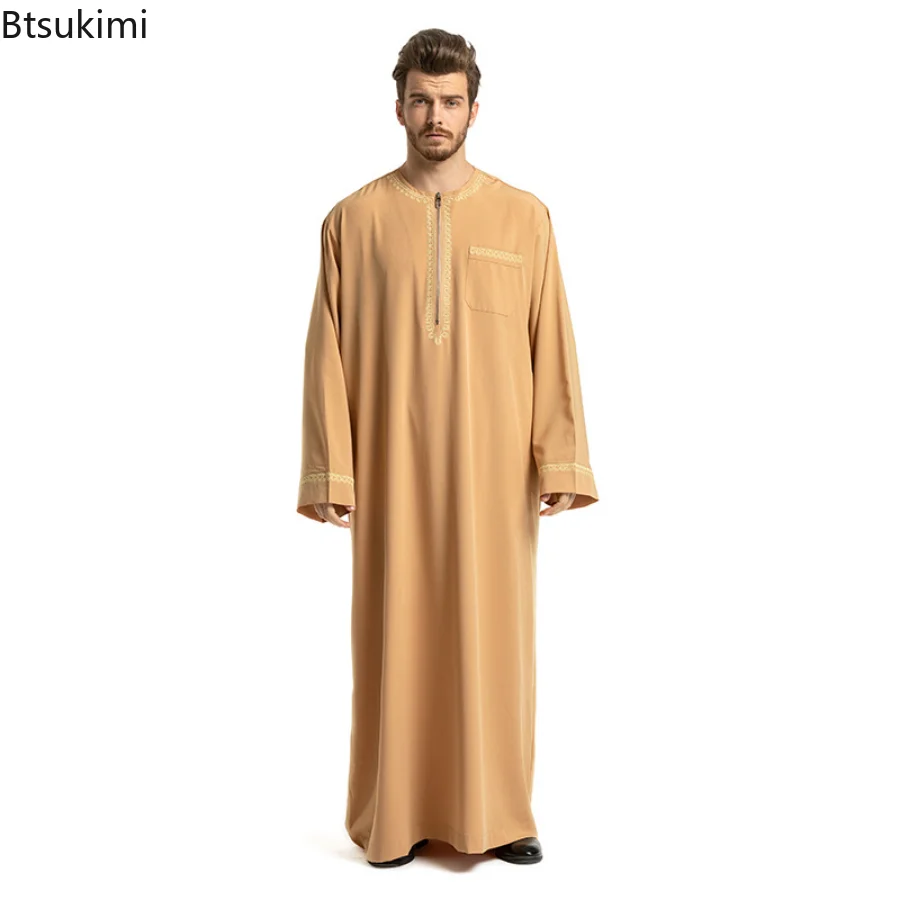 2023 Fashion Muslim Clothes for Man Abaya Long Sleeve Loose Casual Solid Color Qamis Man Moroccan Jelaba Caftan Islam Clothing