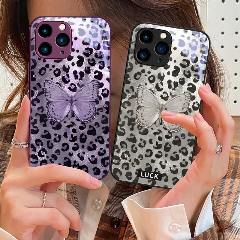 Banwen Butterfly Colorful New For IPhone 16 Pro Max 15 14 13 12 Mini 11 XS XR 7 8 Plu SE 2022 Tempered Glass Phone Case