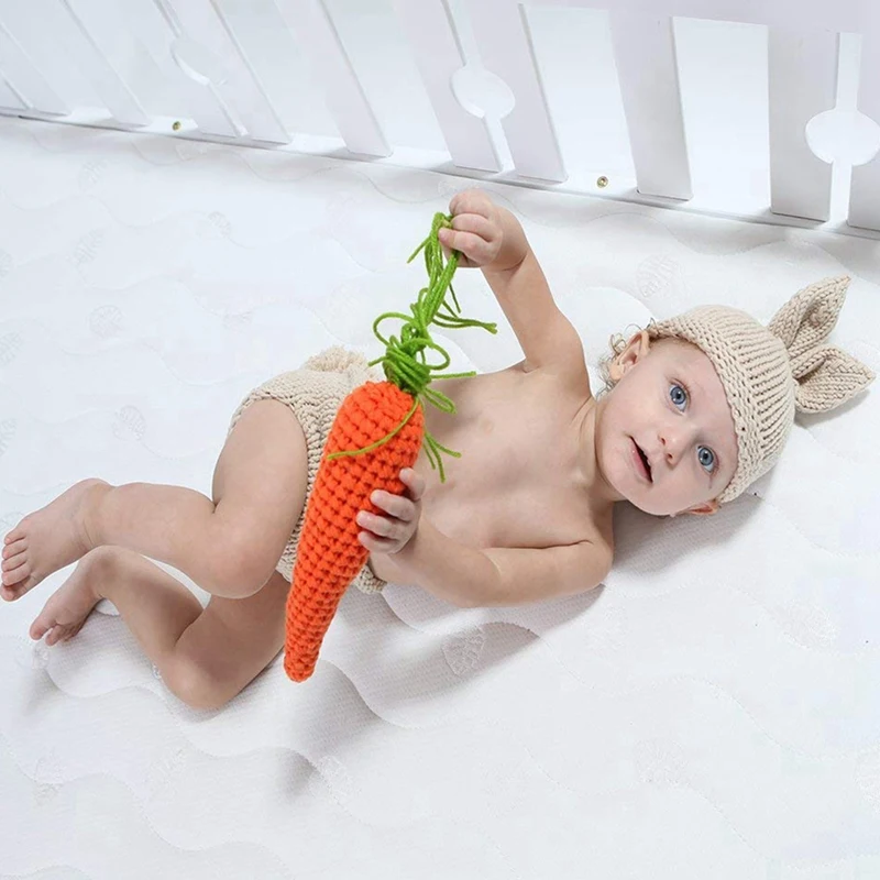 

Handmade Baby Hat Diaper Outfit With Infant Boy Girl Knit Rabbit Photo Outfits