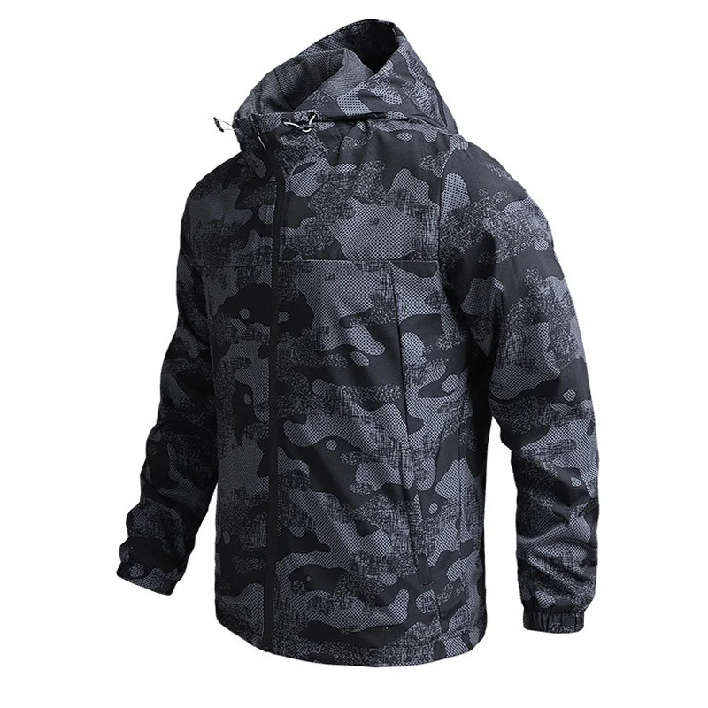 

Ветровка мужская с капюшоном, тонкая камуфляжная куртка от солнца, ветровка на молнии, с защитой от ультрафиолета, весна 2022