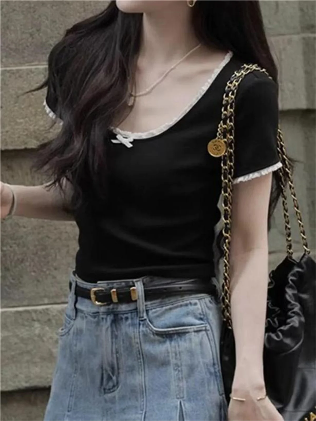 Женский кружевной топ с коротким рукавом Белый Кружевной укороченный круглым