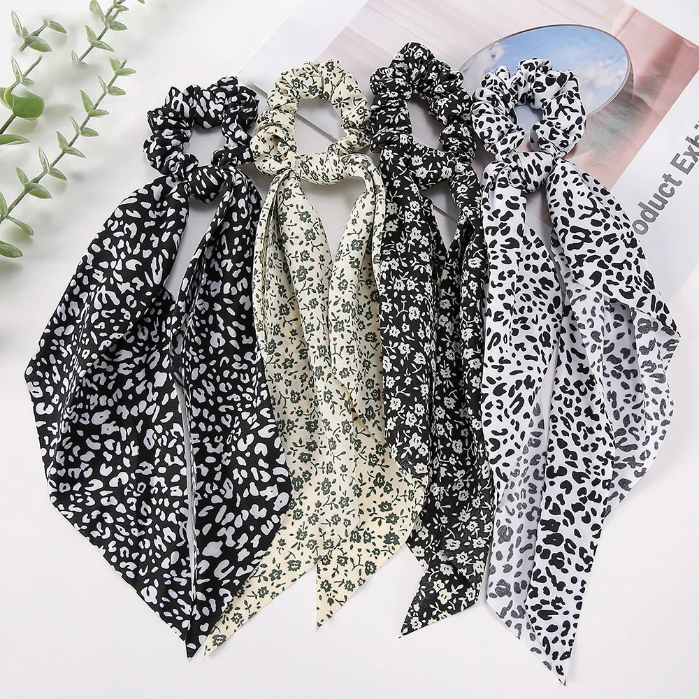 

New Fashion Vintage Leopard Print Elastic Long Ribbon Hair Bands Ponytail Scarf Hair Ties Women Scrunchies Hair Accessories