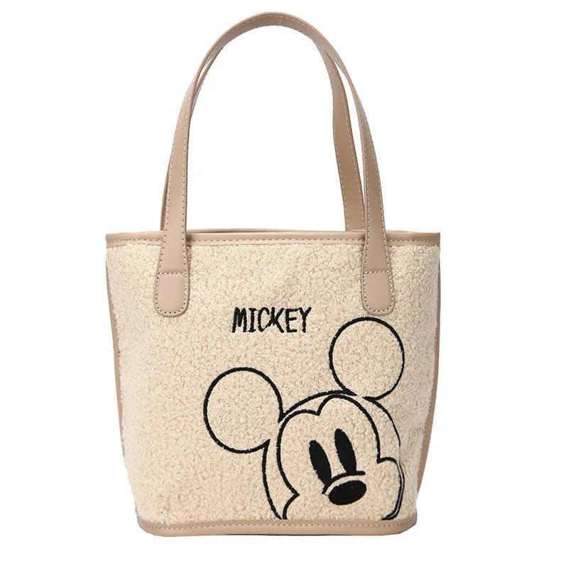 Disney Fashion High-quality Plush Bag Female New Cute Mickey Plush Hand Bag Large-capacity Lamb Wool Shoulder Bucket Bag