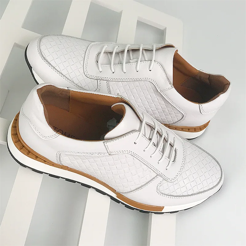 Высококачественная мужская повседневная кожаная обувь с плетеной ремеслою из