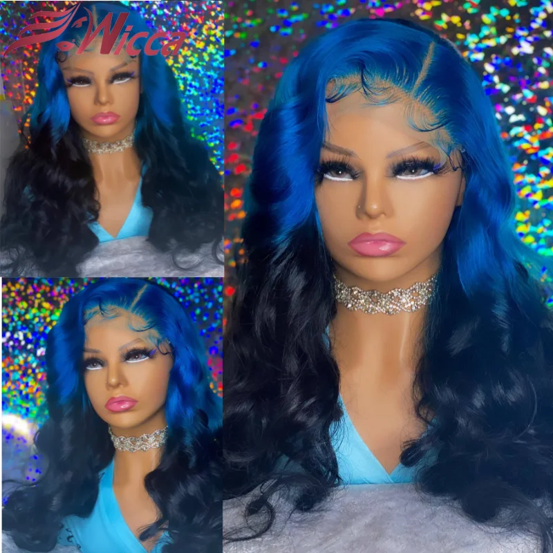 

Синий цвет Омбре 13x 4 кружевные передние человеческие волосы парики бразильские волосы для женщин свободные волнистые бразильские волосы Remy Предварительно выщипанные кружевные передние al