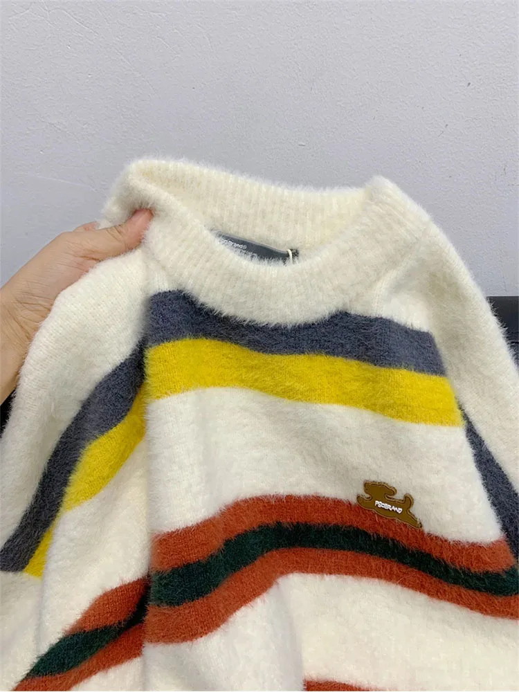 

Женский свитер в полоску, Повседневный пуловер оверсайз, свитеры с длинным рукавом, вязаная уличная одежда, Женская мода в Корейском стиле н...