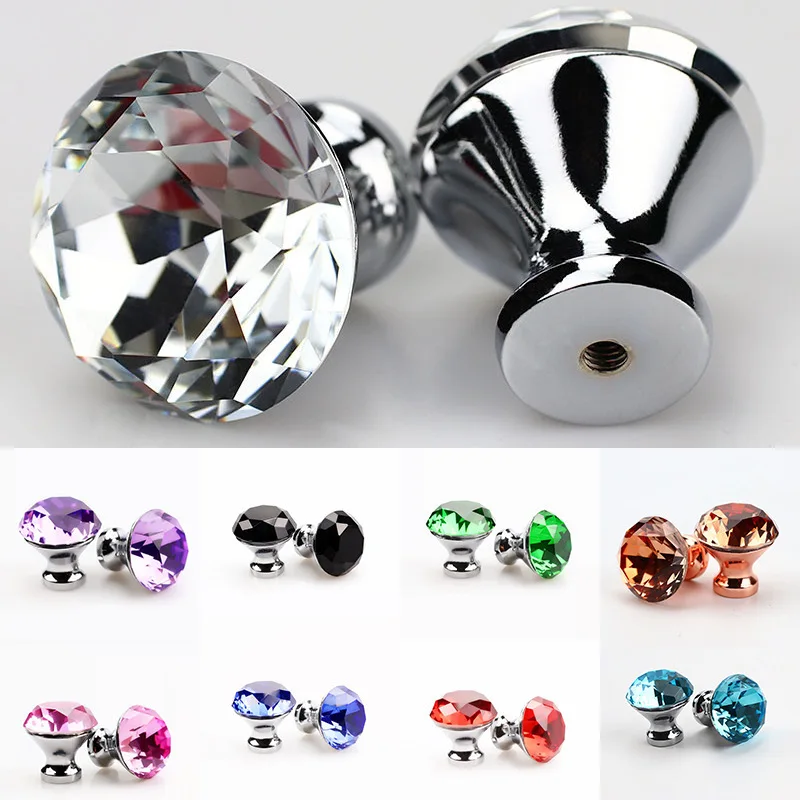 

25-40mm Diamond Shape Design Crystal Glass Knobs Cupboard Drawer Pull Kitchen Cabinet Door Wardrobe Door Knob