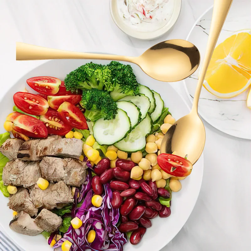 

Ложка для салата, искусственная ложка из нержавеющей стали, 3 искусственных вилки, разноцветные уникальные ложки