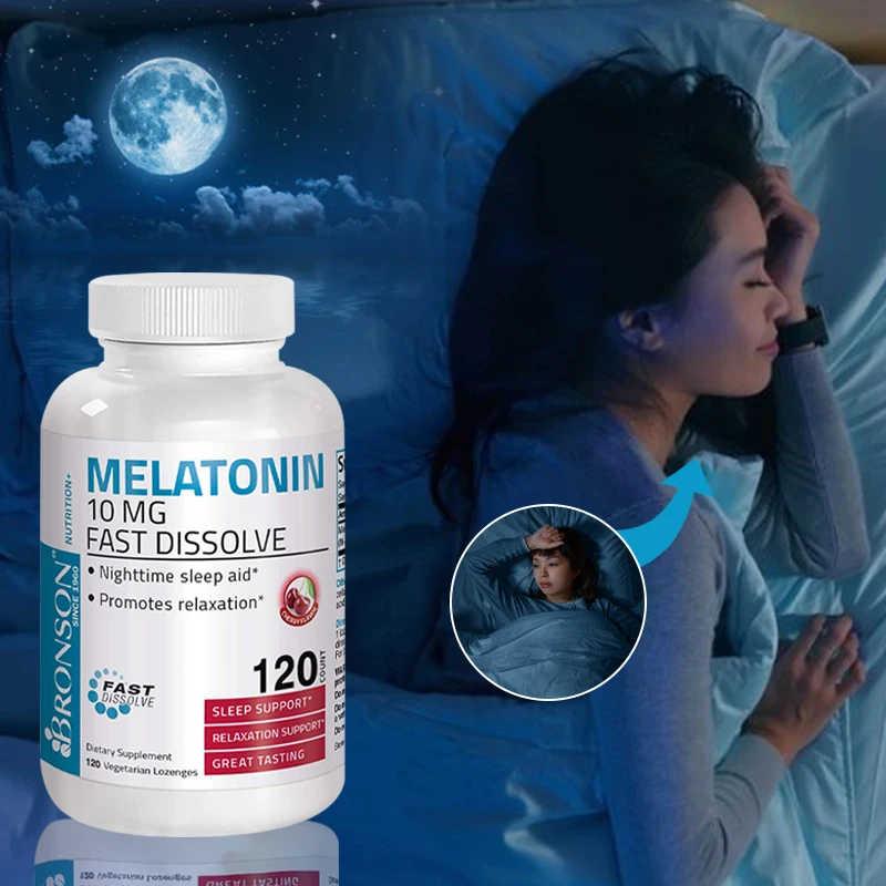 

Мгновенные капсулы Bronson Melatonin 10 мг, улучшает сон, способствует глубокому сну, добавка к сну