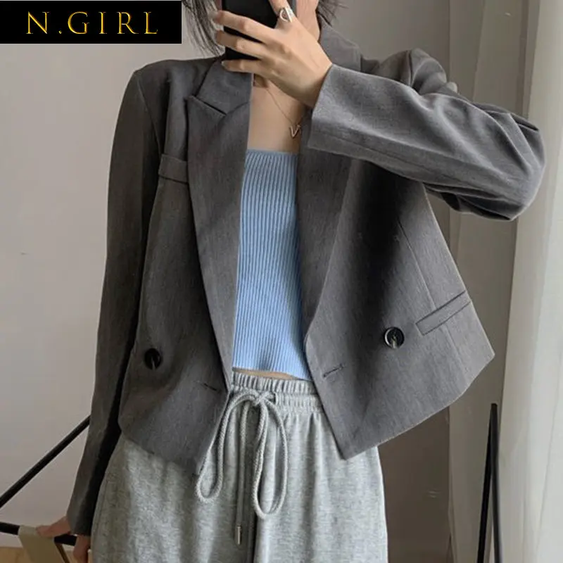 

Укороченный Женский блейзер N GIRLS, куртка 2022, однотонная тонкая короткая куртка в Корейском стиле, Женская Осенняя верхняя одежда в стиле преппи шикарная на пуговицах