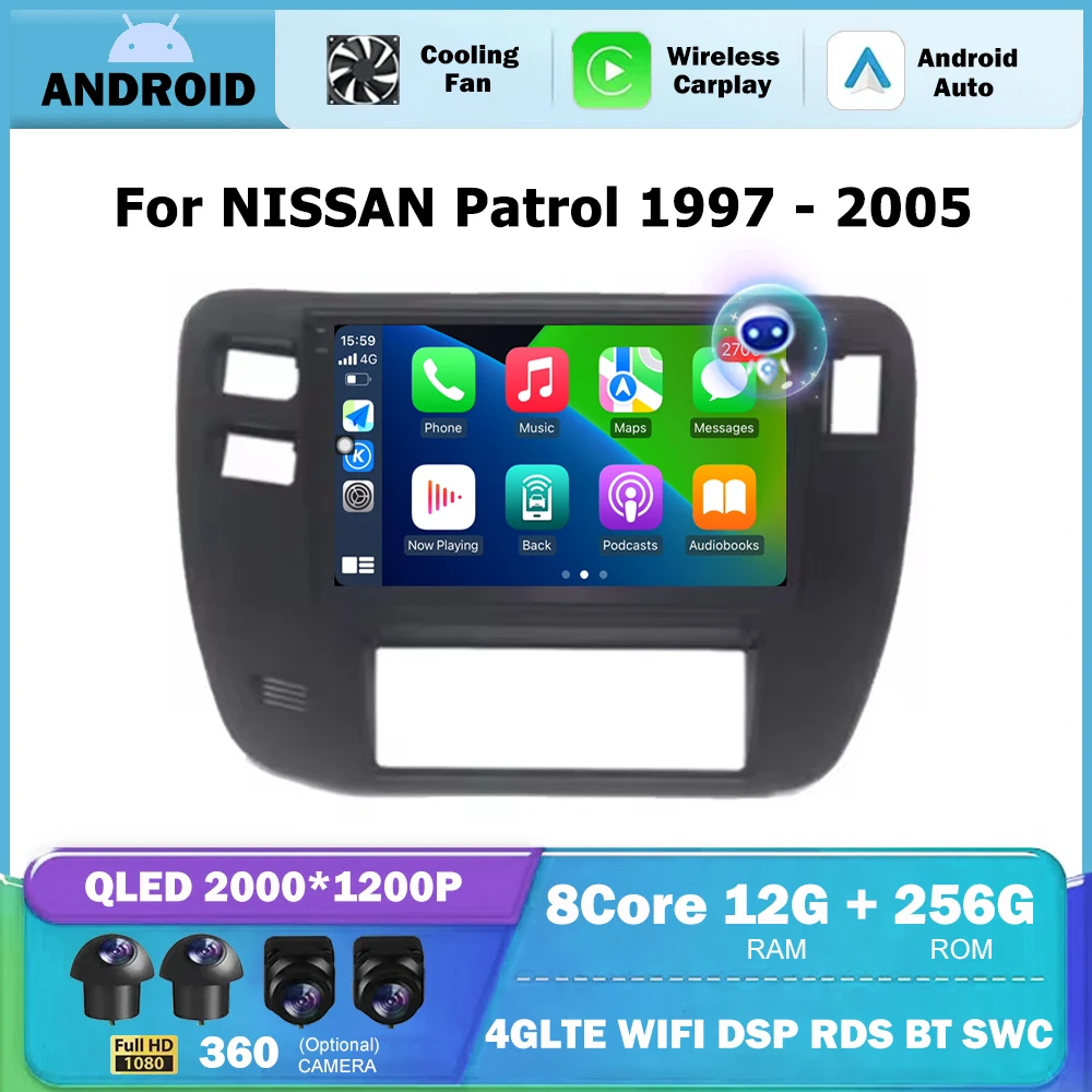 Фото 9-дюймовый Android Auto для NISSAN Patrol 1997-2005 автомобильный радиоприемник стереоплеер беспроводной Carplay GPS-навигатор мультимедийная 360 камера №1