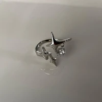 new punk silver color four pointed star ring zircon pendant original handmade adjustable size ring for women