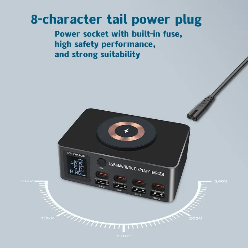 8Port 140W USB Type C Phone Fast Charge Wireless Charger PD QC3.0 USB Quick Charger Station For iPhone iPad Samsung Tablet