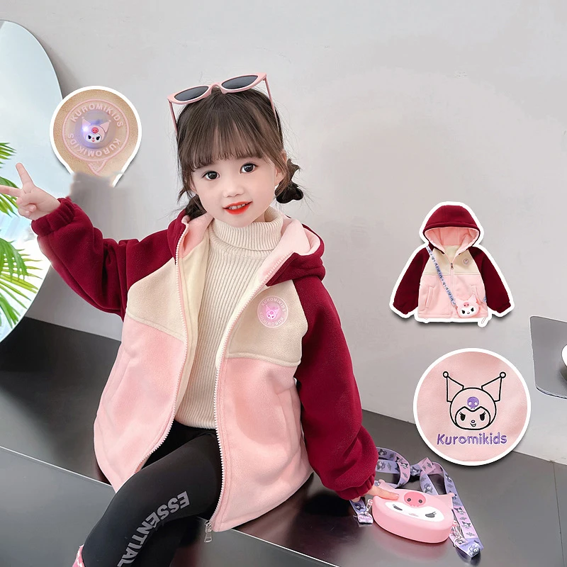 

Sanrio Kawaii Anime Kuromi Autumn Winter Thick Warm Plush Coat Cute Cartoon Long Sleeve Jacket Cardigan Lovely Gifts for Girls