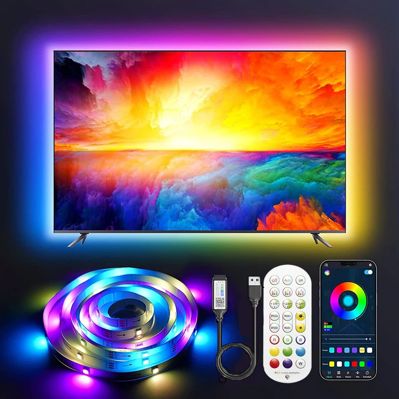 Bluetooth USB LED Strip Light RGB 5050 WS2812B Remote Control Flexible Diode Lamp Tape 5V 16 Color TV Desktop Festival BackLight